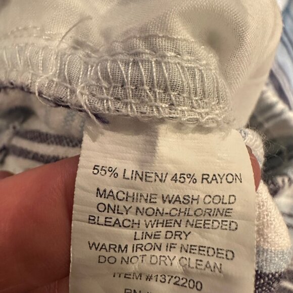 BRIGGS WOMENS BLUE STRIPED LINEN BLEND MEDIUM PULL ON PANTS - Picture 7 of 8